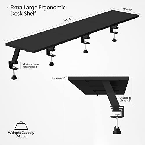 Extra-Large 45-Inch Wood Clamp On Desk Monitor Shelf with Spacious Storage Space - Fits 60-inch or Dual 32-inch Screens, C-Clamp Design with Rubber Pad, Max Load 44lbs - size: 45-INCH