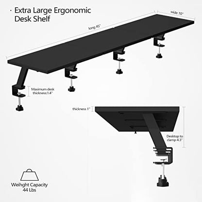 Extra-Large 45-Inch Wood Clamp On Desk Monitor Shelf with Spacious Storage Space - Fits 60-inch or Dual 32-inch Screens, C-Clamp Design with Rubber Pad, Max Load 44lbs - size: 45-INCH