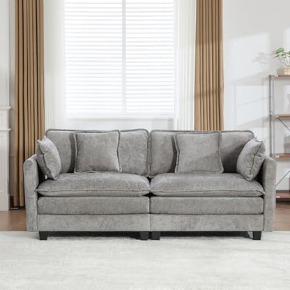 76.7” Oversized Gray Loveseat Sofa, 2 Seater Large Sectional Couches for Living Room, Chenille Fabric Modular Sectional Sofa, Deep Seat Home Sofas Set, Love Seat Couches - color: Grey, size: 2 Seater