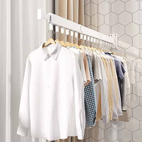 HEILAIYI Clothes Drying Rack,Laundry Drying Rack,Wall Mounted Clothes Rack,Laundry Rack Wall Mount,Folding Retractable Collapsible Drying Rack Clothing (Three-Poles,Loop Hooks,White) - size: White/Loop-Shape Hooks