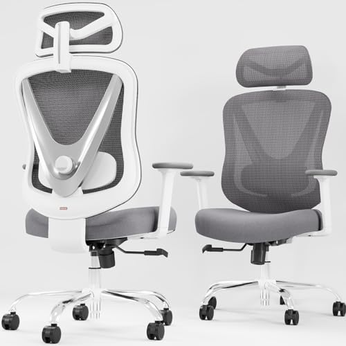 Ergonomic Mesh Office Chair - 3D Adjustable Lumbar Support & 3D Armrests, V-Shaped Back, Adjustable Desk Chair for Office & Home, White - color: White