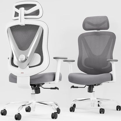 Ergonomic Mesh Office Chair - 3D Adjustable Lumbar Support & 3D Armrests, V-Shaped Back, Adjustable Desk Chair for Office & Home, White - color: White