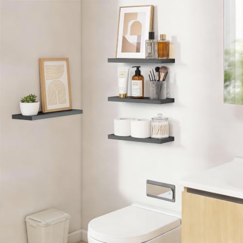 BAYKA Grey Floating Shelves 15.7in, Set of 3, Wall Mounted for Wall Decor | Easy Install, 22lbs Max Load, Hidden Bracket, Shelving for Bathroom Bedroom Kitchen Display Storage, Multi-Wall Compatible - color: F. Grey - Industrial Edge Style, size: 15.7inch