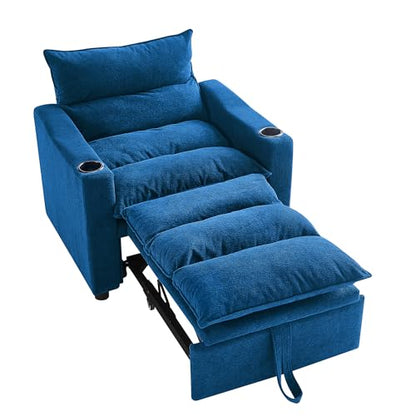 SLEERWAY 3 in 1 Convertible Sleeper Sofa Bed, 36.14" W Easy Pull Out Chair Bed with Dual Cup Holders, Comfy Thick Padding Futon Love Seat with Adjustable Backrest for Living Room Small Space (Blue) - color: Blue, size: 36.14"