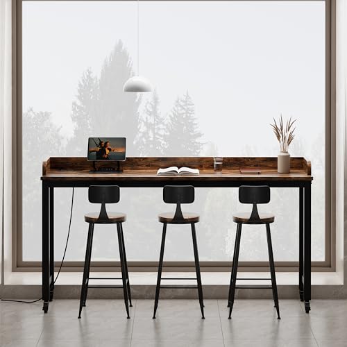 Ytaoka 70.8" Standing Desk with Charging Station, Extra Long Desk on Wheels for Standing and Sitting, Sofa Table Behind Couch with Power Outlets and USB Ports, Easy Assembly, Walnut - color: 70.86" Walnut