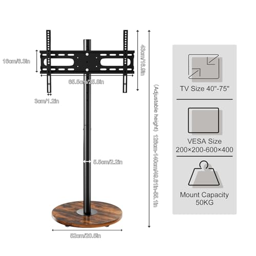 Rolling tv Stand for Living Room for 40-75 Inch Wood Basecorner on Wheels | for 40 45 50 55 60 65 70 75 inch TVs，portable Swivel Portable，Height Adjustable Mobile TV Cart Holds up to 110Lbs Black - size: BLK 1-pole 40-75 inches
