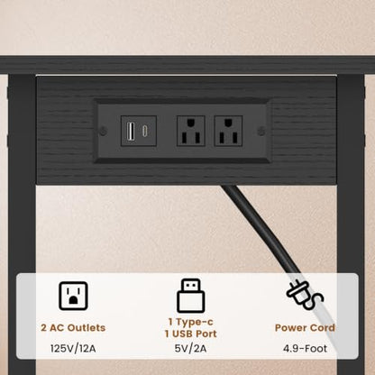 Asgolion Tall End Table with Charging Station, Tall Nightstand with Storage | 30 Inch Tall Side Table, Accent Table Stand, Small Entryway Table, Bedroom Tall Nightstand, Living Room, Office, Black - color: Black, size: 30"H