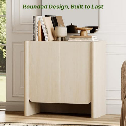 Buffet Cabinet, Coffee Bar Cabinet with Adjustable Shelf, Sideboard Storage for Living Room, Dining Room, Entryway, 31.5" W Rounded Wood Cabinet, Beige - color: Beige