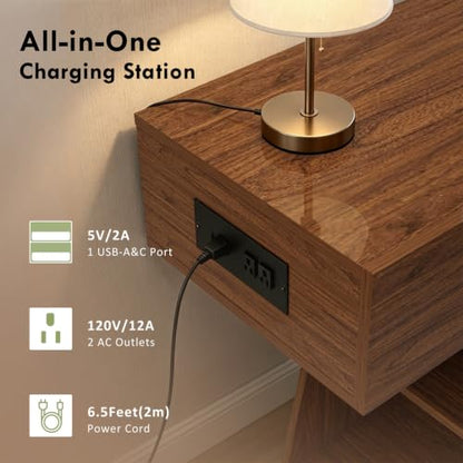 Console Table with Built-in Power Outlet, 60 Inch Narrow Farmhouse Sofa Table Behind Couch, Entryway Foyer Table with Side Storage Compartment & Slatted Bottom Shelf ，1PCS - color: Walnut