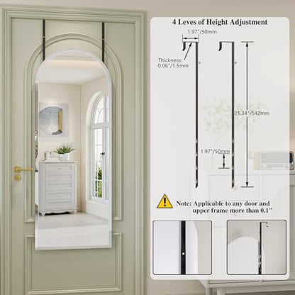 Over the Door Mirror Full Length, 48x14 Inch Frameless Door Mirror | 2 Hooks, frameless, full length, 20mm beveled edge, 5mm HD glass, rectangle, anti-rust, for bedroom/entryway/cloakroom - size: 48"L x 14"W