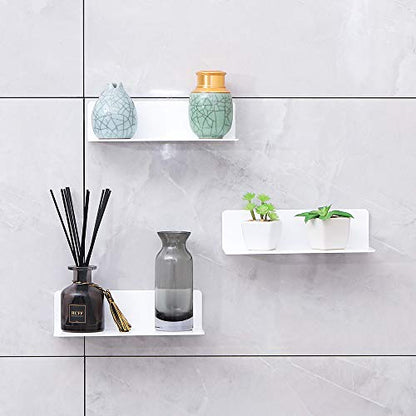 9 Inch Acrylic Floating Shelves Set of 4,Small Wall Display Shelf for Bluetooth Speakers/Security Cameras/Nintendo Switch/Action Figures,Damage-Free Wall Shelves Stick-On Shelf,White - color: White With Adhesive Tape