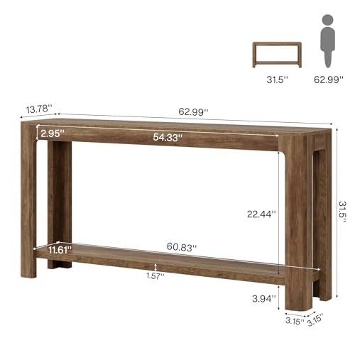 Tribesigns 63 Inch Entryway Console Table, 2-Tier Farmhouse Narrow Sofa Table Behind Couch, Accent Entrance Console Furniture for Entryway, Foyer, Hallway, Rustic Brown - color: Rustic Brown