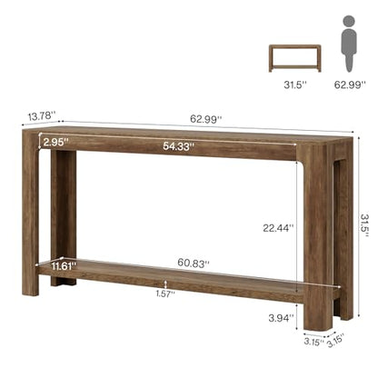 Tribesigns 63 Inch Entryway Console Table, 2-Tier Farmhouse Narrow Sofa Table Behind Couch, Accent Entrance Console Furniture for Entryway, Foyer, Hallway, Rustic Brown - color: Rustic Brown
