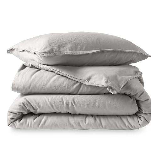 Bare Home Flannel Duvet Cover Set (Twin/Twin XL, Light Grey) | 100% Cotton, Velvety Soft, Heavyweight, Premium Flannel, Double Brushed, Includes Sham Pillow Cover - color: 03 - Light Grey (No Comforter), size: Twin/Twin XL