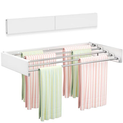 Vikaqi Wall Mounted Clothes Drying Rack 23.6", Foldable Wall Mount Laundry Rack Folding Indoor, Drying Rack Clothing Collapsible, Hidden Space Saver with Wall Template, 5 Rods, White - color: White, size: 23.6" Wide