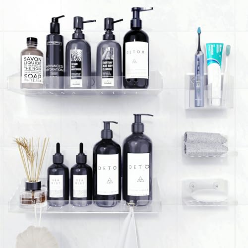 Bakzon Adhesive Shower Caddy, 5 Pack Acrylic Shower Shelves Bath Organizers With Large Capacity, No Drilling Shelves for Bathroom Storage - style: Shower Organizer-5 Pack
