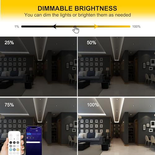 Pandery COB LED Strip Lights Cool White,24V Dimmable led Light Strip KIT with Remote and app Control,6000K 25FT/7.5m 8mmwide Ra>90 Cuttable Flexible Strip Lights for Bedroom,Wardrobe,Cabinet - color: 6000K Cool White, size: 25FT