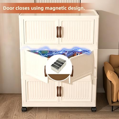 125QT Modular Stackable Storage Cabinet, Rolling Lidded Storage Containers with Wheels, Collapsible Drawer Storage Bins for Clothes, Toys, Bedroom, Dorm Room Organization, Cream White（4 Pack） - size: 4 Pack 20 L x 10 W x 38 H
