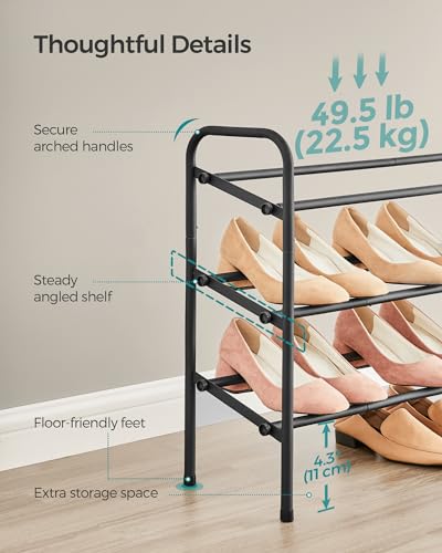 SONGMICS Expandable Shoe Rack, 3 Tier Shoe Rack Shelf, Adjustable Shoe Organizer Storage for 20 Pairs of Shoes, Metal Free Standing Shoe Racks for Closet, Front Door Entryway, Easy Assembly, Ink Black - size: 3 Tier (22.8"H)