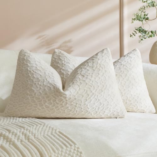Cream White Chenille Lumbar Pillow Covers 12x20 Inch Set of 2, Textured Raised Solid Color Rectangular Pillow Cases, Farmhouse Boho Accent Pillows for Couch Sofa Bed Living Room - color: Cream White, size: 20" x 12" (Pack of 2)