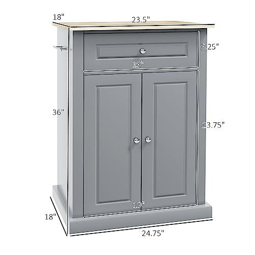 HOMCOM Rolling Kitchen Island Cart, Drawer & Adjustable Shelf, Grey | Portable Serving Trolley Table, 2 Towel Racks - color: Grey