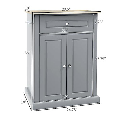 HOMCOM Rolling Kitchen Island Cart, Drawer & Adjustable Shelf, Grey | Portable Serving Trolley Table, 2 Towel Racks - color: Grey