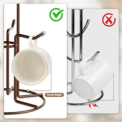 HULISEN Mug Tree for Large Cups, 6 Hook Countertop Coffee Mug Holder, Brown | Cup Rack for Counter, Stable Wide Base, Metal Stand for Kitchen Coffee Bar Display, Space-Saving, No Assembly Required - color: Brown