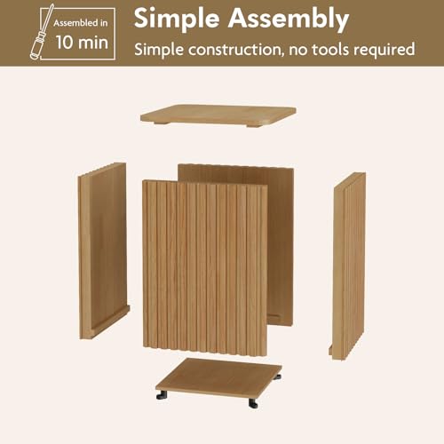 Fluted Side Table with Storage-Small Square End Table | Solid Wood Veneer Top, Accent Tables, Modern Farmhouse Pedestal Drink Tables for Couch, Sofa, Living Room, Natural - color: Natural