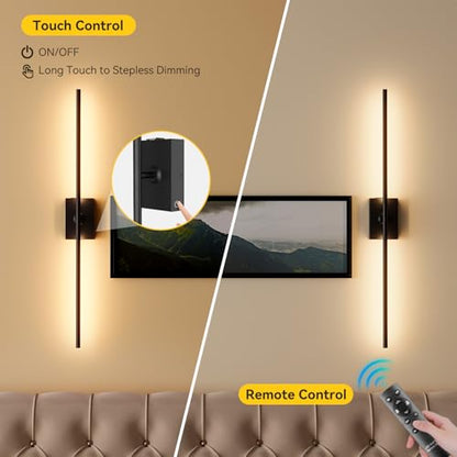 Battery Operated Wall Sconces Set of 2, 10000mAh Wireless Rechargeable 3000-6000K Dimmable 350° Rotate Wall Light with Remote for Living Room, Bedroom 31.6in Black - color: Black, size: 31.6in-Square Base