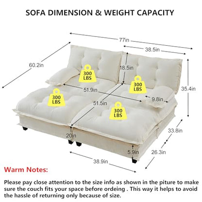 Deep Loveseat Couch with Ottomans,Modular Sectional 2 Seater Cloud Sofa with Ottoman,Tufted Chenille Double Chaise Sofas,Modern Lounger Couches for Living Room Small Spaces - color: Beige, size: 2+2