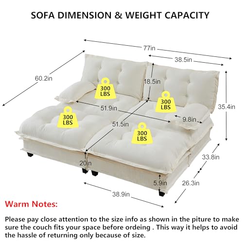 Deep Loveseat Couch with Ottomans,Modular Sectional 2 Seater Cloud Sofa with Ottoman,Tufted Chenille Double Chaise Sofas,Modern Lounger Couches for Living Room Small Spaces - color: Beige, size: 2+2