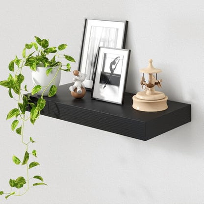 Deep Floating Shelves, 24'' x 12'' Black Shelves for Wall Set of 1 | Invisible Brackets, Engineered Wood, Mounting Hardware Included, 40LBS, Bathroom, Laundry Room, Kitchen, Living Room - color: Black, size: 24W x 11.6D x 2H, 1 Pack