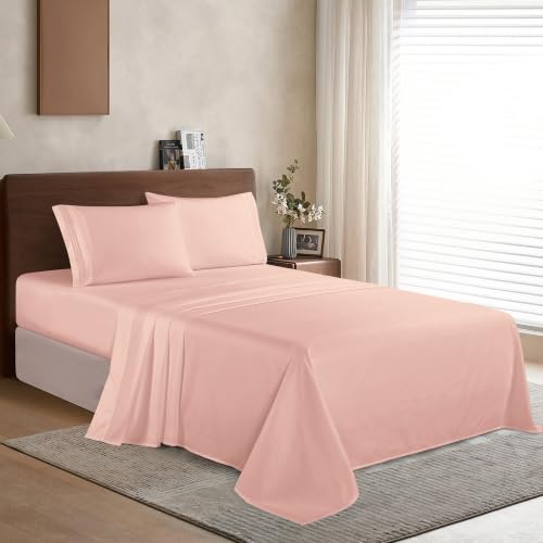 Elegant Comfort Luxury 1500 Premium Hotel Quality Microfiber 4-Piece Sheet Set - Wrinkle Resistant, All Around Elastic Fitted Sheet, Deep Pocket up to 16", Queen, Blush - color: Blush, size: Queen