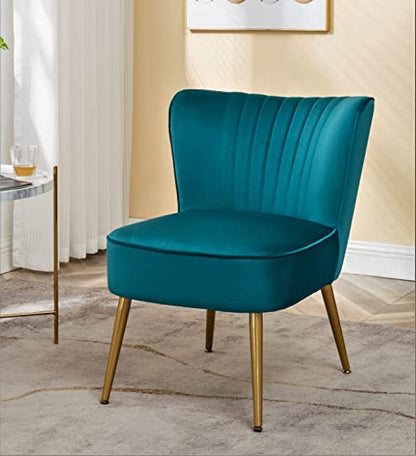 Container Furniture Direct Modern Velvet Accent Chair for Living Room, Bedroom, or Entryway, Stylish and Comfortable Armless Design with Metal Legs, Greynish Blue - color: Greynish Blue