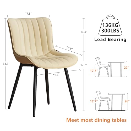 YOUNUOKE Dining Chairs Set of 2 Mid-Century Modern Kitchen Chairs Beige | Faux leather upholstered with Back, fits dining living waiting room guest reception. Waterproof easy to clean assemble, 300lb - color: Beige