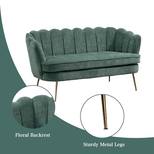 Chifee & Vingol Upholstered Small Loveseat for Small Space with Golden Legs,Green - color: Chenille-green