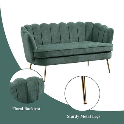Chifee & Vingol Upholstered Small Loveseat for Small Space with Golden Legs,Green - color: Chenille-green