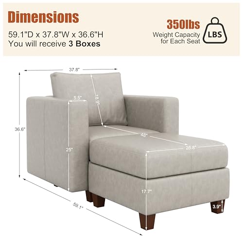MINCETA Modular Sectional Sofa, Modern Comfy Sofa with Upholstered and Storage Ottoman for Living Room,Bedroom(Light Grey, 1 Seat+1 Ottoman) - color: Light Grey, size: 37.8"W*59.1"D