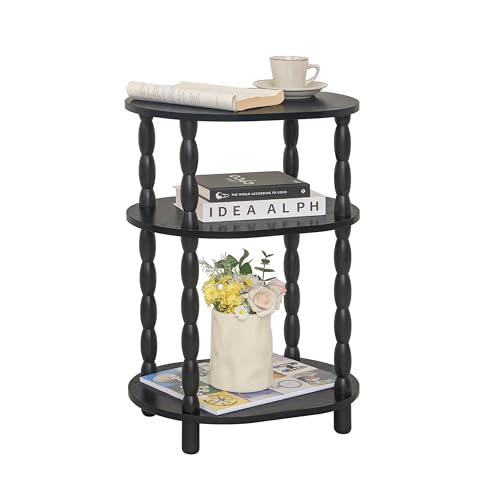 MaxSmeo Black Side Table, 3-Tier Small Oval End Table, Modern Night Stand Wood Accent Table for Living Room, Bedroom, Black - color: Black