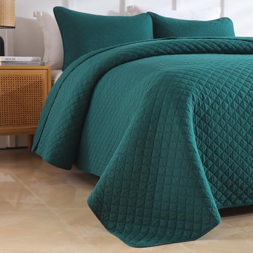 Wistown Cotton King Bedspread Quilt Bedding Set, Turquoise Green | 3 Pieces Reversible Lightweight Soft Coverlets Comforters, All Seasons, Diamond Stitching Pattern - color: Turquoise Diamond Pattern, size: King (98 by108inch)