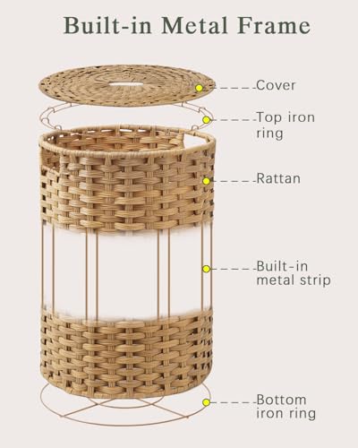 SETVSON Laundry Hamper with Lid Laundry Basket with Lid 72L, Natural | 19 Gal Round PE Rattan Hamper with Lid, Removable Washable Liner Bag, 2 Mesh Wash Bags, Steel Frame, Handles - color: Natural, size: 72 L