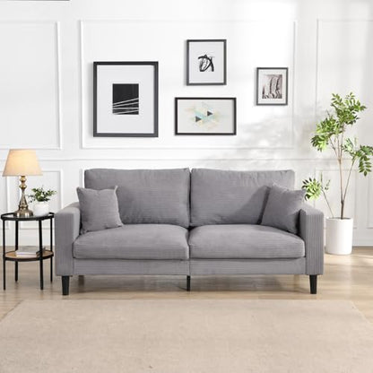 74" Light Gray Three Seater Sofa Couch, High Resilience Upholstered Comfy Couch with 2 Pillows Sturdy Wood Frame Space Saving Modern Sofa Living Room Bedroom Apartment Small Space (Light Gray 3 Seat) - color: Light Gray, size: 3 Seat