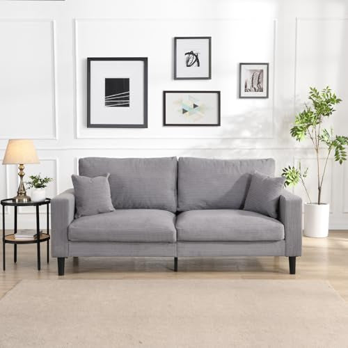 74" Light Gray Three Seater Sofa Couch, High Resilience Upholstered Comfy Couch with 2 Pillows Sturdy Wood Frame Space Saving Modern Sofa Living Room Bedroom Apartment Small Space (Light Gray 3 Seat) - color: Light Gray, size: 3 Seat