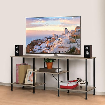 50 inch TV Stand for Living Room Small Entertainment Center with Storage Shelf & Power Outlets, Modern Farmhouse TV Console Table Media Cabinet for Bedroom, Rustic Grey - color: Rustic Grey