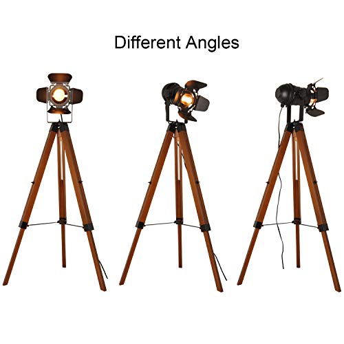 Decoluce Vintage Tripod Floor Lamp, Height Adjustable Wooden Camera Tripod Rotatable Spotlight Tall Standing Light, Nostalgic Cinema Lamps for Living Room, Bedroom, Studios Decor(Black) - size: Large Camera