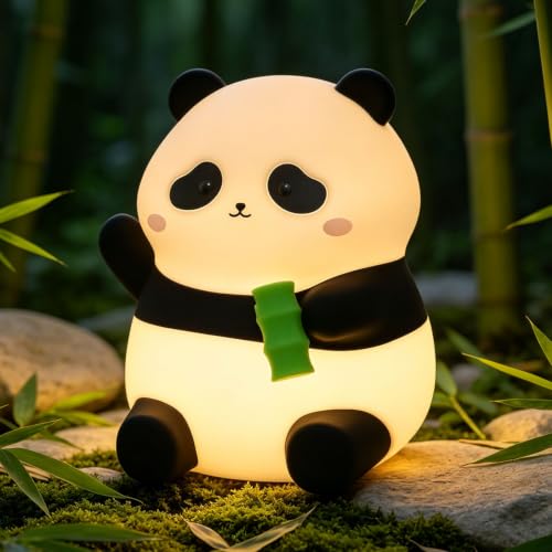 Rytinazzz Silicone Night Light for Kids, 50H Long Battery Panda Lamp, Gift for Kids, Soft Dimmable Bedside Light, Rechargeable Tap Control - color: Panda