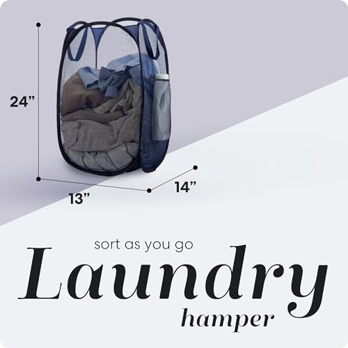 Handy Laundry Collapsible Mesh Pop Up Laundry Hamper 2-Pack – Large Foldable Laundry Basket with Side Pocket, Breathable & Durable, Space-Saving for Clothes, Toys, Travel, Dorm, Bedroom, Blue - color: Blue, 2-PACK