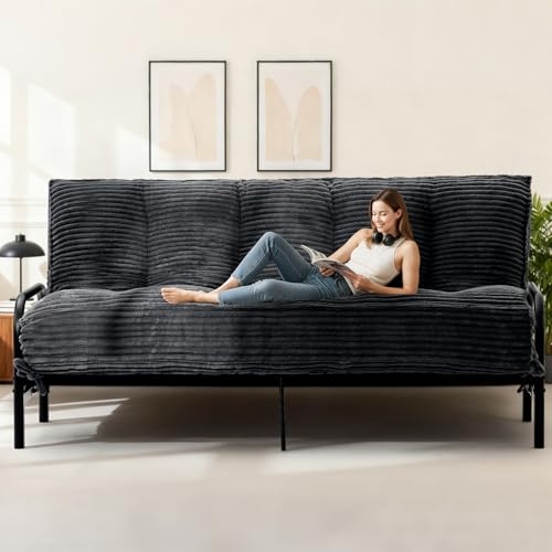 10" Futon Mattress Queen Size,Futons Sofa Couch Bed with Straps, Thick Corduroy Floor Mattress for Adults, Roll Up Folding Mattress Shredded Foam Filling, Medium Firm (Black, Queen) - color: Black, size: Queen (10 inches)
