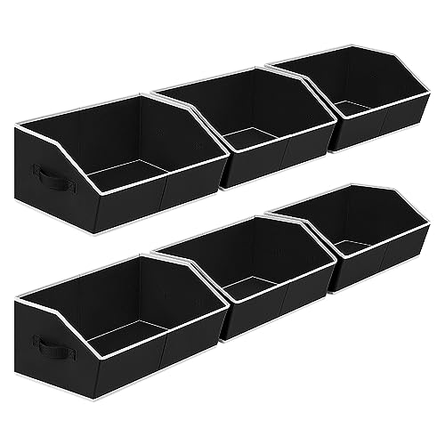 Cube Storage Bins - 6 Pack Trapezoid Storage Bins, Closet Organizers and Decorative Storage, Storage Baskets with Handle, Large Storage Basket for Home, Black - color: Black, size: Large -6 Pack