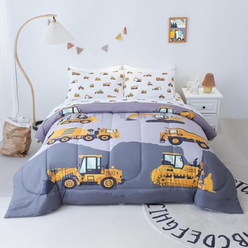 Cokouchyi Full Size Comforter Set for Boys, 5-Piece Bed in a Bag, 3D Construction Bedding Comforter Sheet Set, Ultra Soft and Fluffy, Cartoon Truck Cars - color: Truck Cars, size: Full